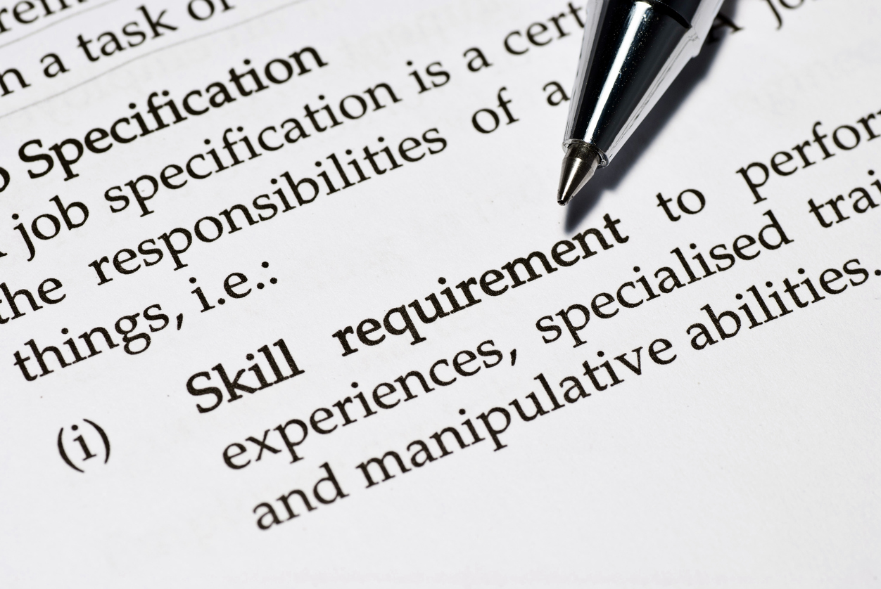 This is an image of printed article noting the "Skills requirment" section of a job description. RDL Training - How to Hire Great People