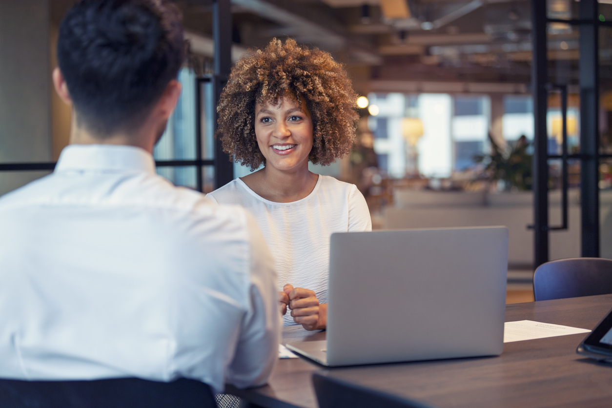 Business colleagues having a conversation.