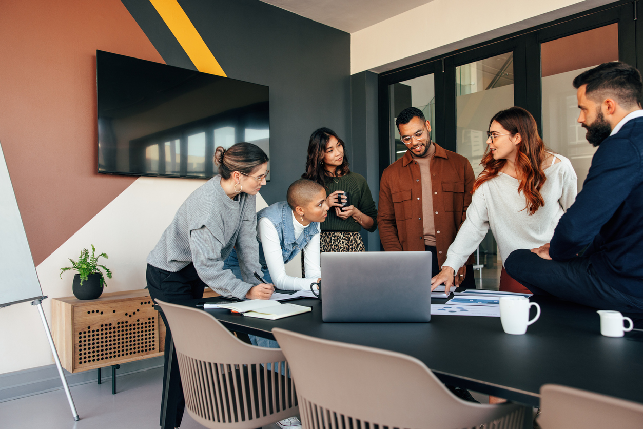 Diverse business people working together.