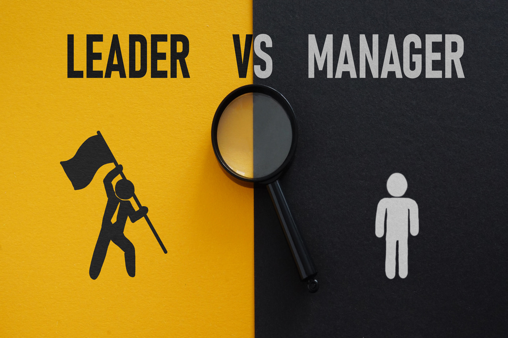 Leader vs manager is shown using the text and pictures of difference between chiefs.